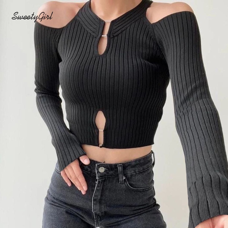 Áo Thun Trễ Vai Tay Dài Màu Trơn 2022 Thời Trang Quyến Rũ Cho Nữ