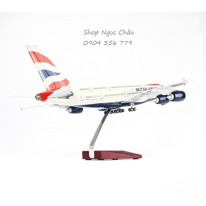 Máy bay mô hình tĩnh A380 British Airways 47cm có bánh xe và đèn led