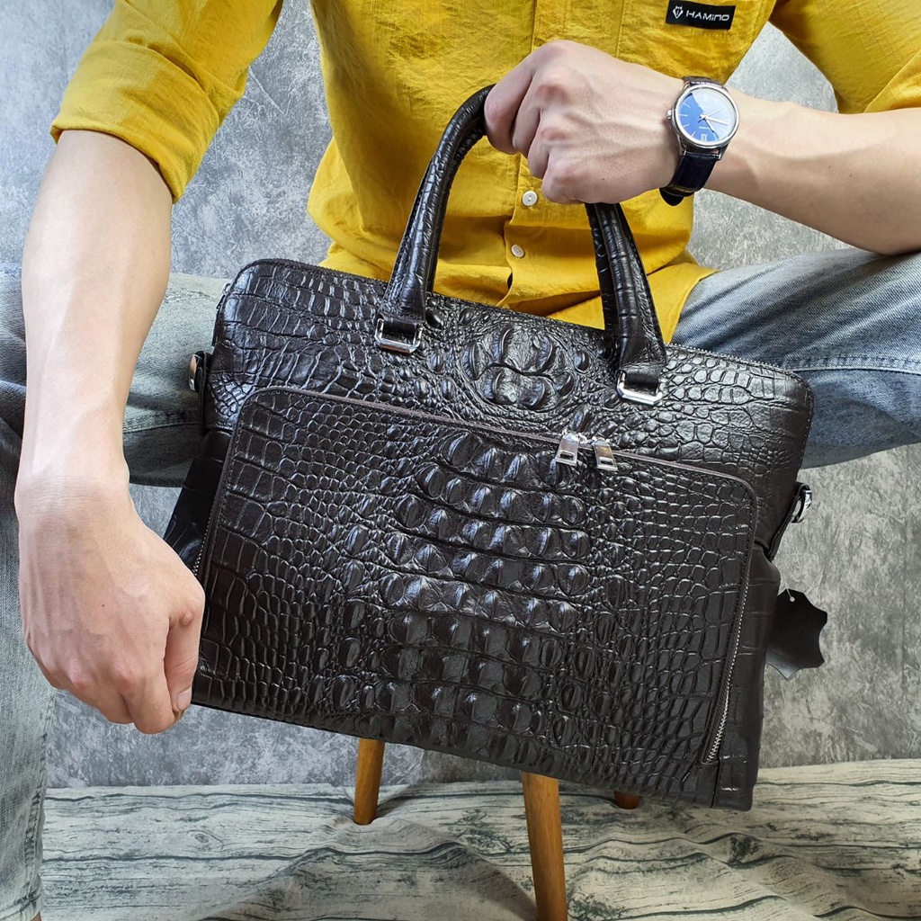 [Da thật] Túi công sở nam da bò thật vân cá sấu/ Túi laptop nam da thật CD301VB - 100% da bò thật, BH 3 năm