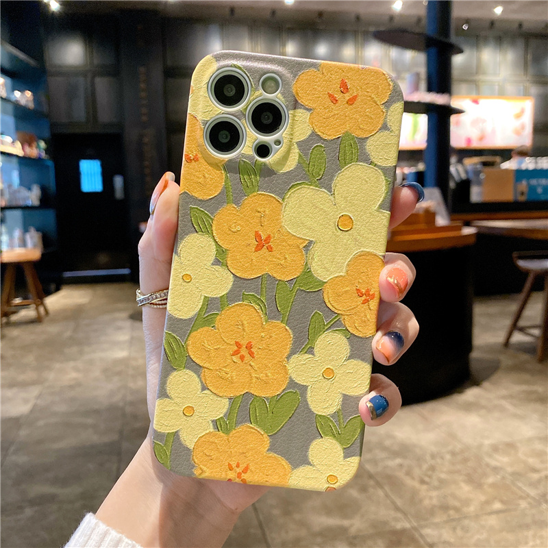 for iPhone 12 Pro Max Oil painting yellow flowers 12mini Phone 11 Pro Max Anti-fall Soft shell SE 2020 7plus 8plus xr xs i XSMAX   Vỏ Iphone