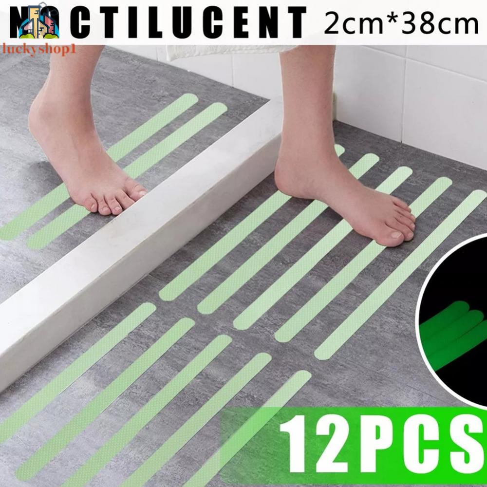 Bộ 12 miếng dán sàn dạ quang trong suốt chống trượt PEVA chất lượng cao Miếng dán sàn nhà tắm bồn tắm cầu thang chống thấm nước chịu mài mòn Dải dạ quang trong suốt chống trơn trượt dải dài Kích thước 2x38cm