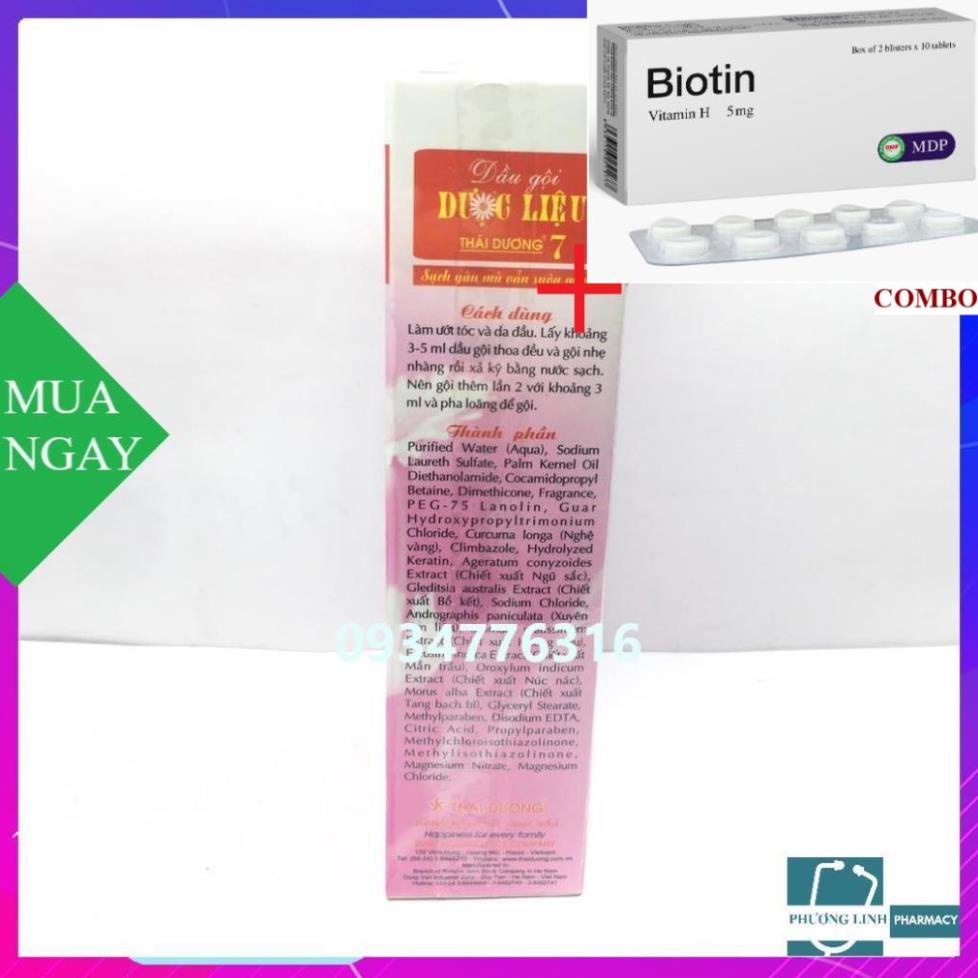 Combo Biotin 5mg+ Dầu gội dược liệu Thái Dương 7 tuýp 90g