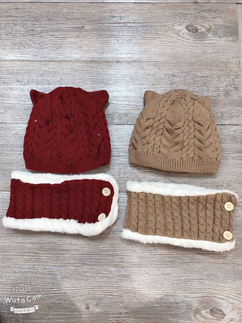 Mũ len mùa đông cho bé (tặng kèm khăn quoàng cổ đồng bộ) (N 04)