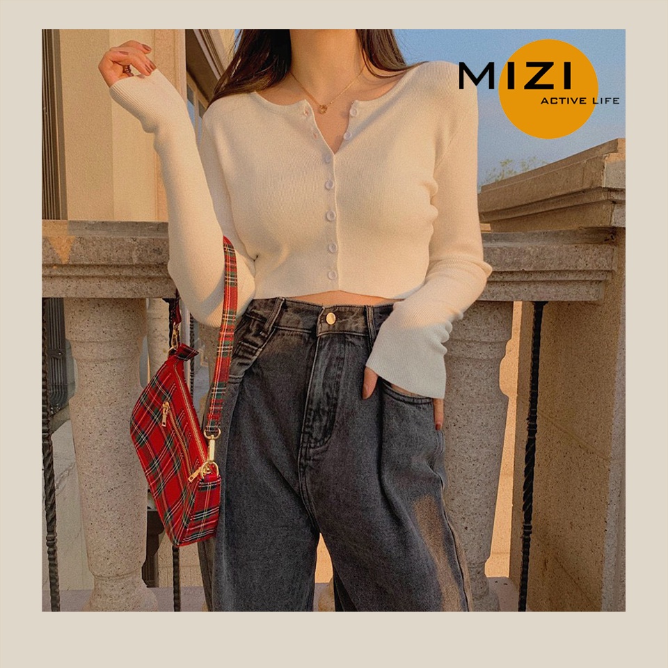 Áo croptop nữ tay dài kiểu ôm bigsize thun body cổ tròn có nút cúc ulzzang thời trang Hàn Quốc Mizi AT01 | BigBuy360 - bigbuy360.vn