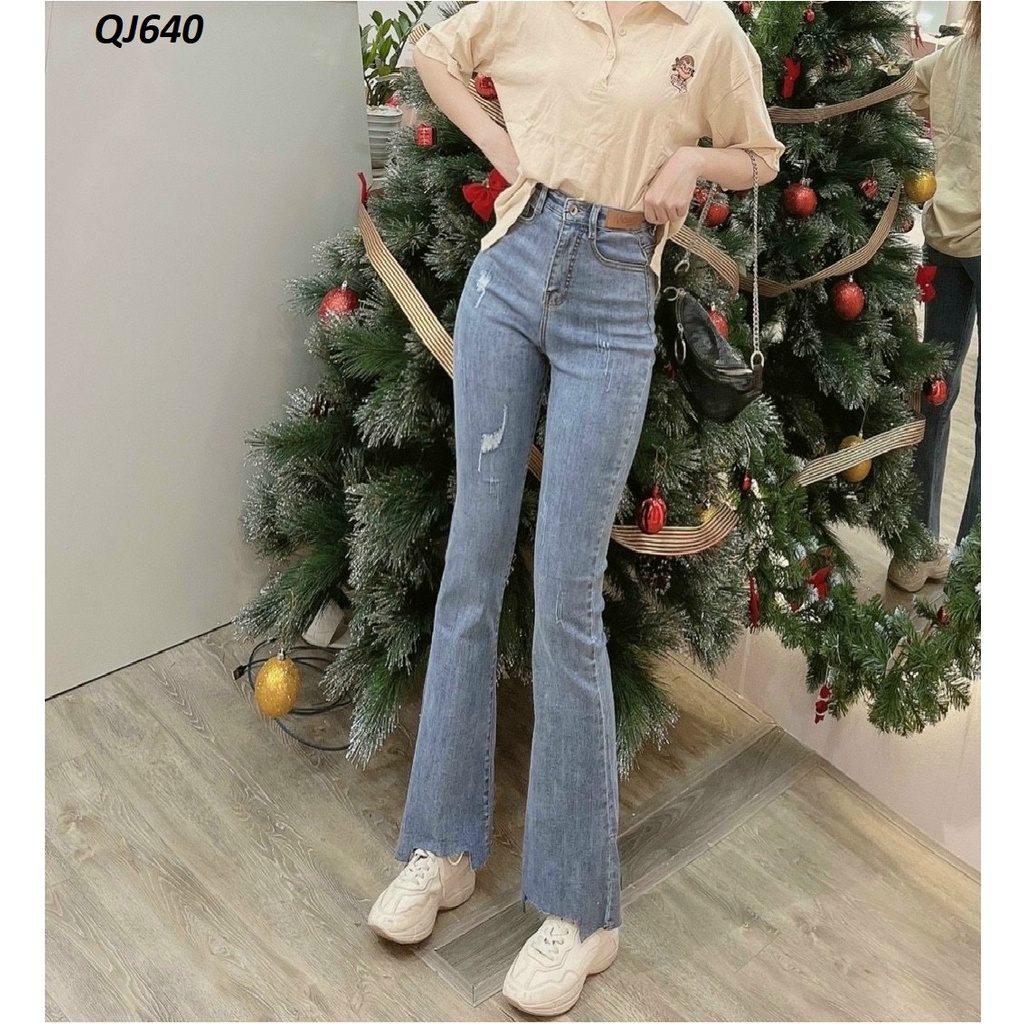 Quần jeans ống Loe - Vẩy rách lưng cao tôn dáng QJ640