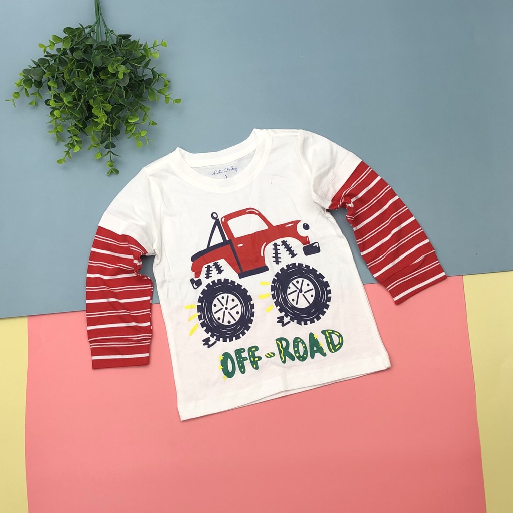 Áo cotton thu đông bé trai dài, phối tay in hình size 1-5T, cho bạn từ 10-18kg, chất cotton dày dặn, đanh tay