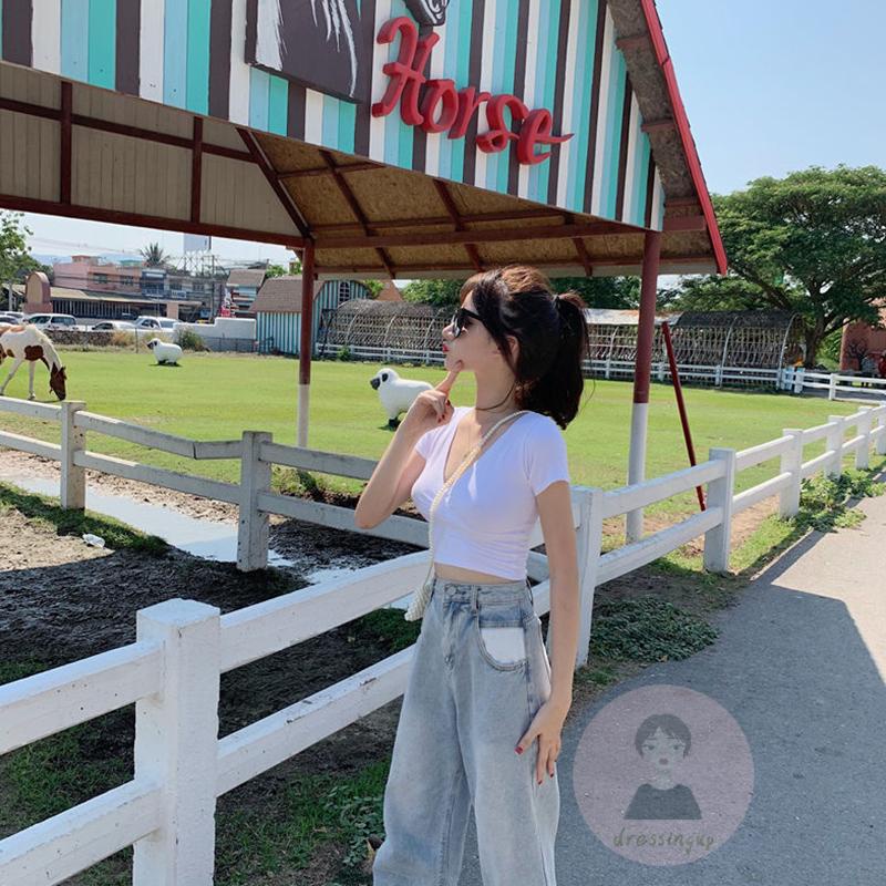 Áo Thun Tay Ngắn Cổ Chữ V Màu Sắc Đơn Giản Dành Cho Nữ