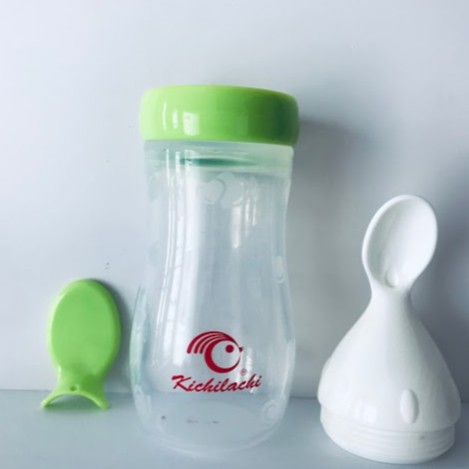 Bình silicone mềm kèm đầu thìa ăn dặm cho bé 125ml Kichi Kichilachi - Đồ dùng ăn dặm