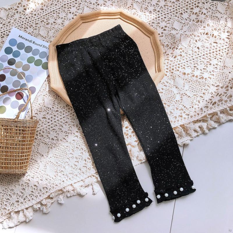 Quần Legging Màu Trơn Đính Ngọc Trai Cho Bé Gái