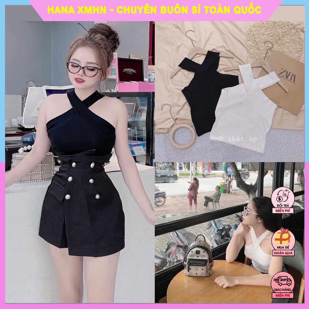 Áo Cotton Nữ, Áo Thun Nữ Cổ Chéo Kiểu Lạ Phối Quần Ống Sớ, Chân Váy Nữ Đều Cực Trendy
