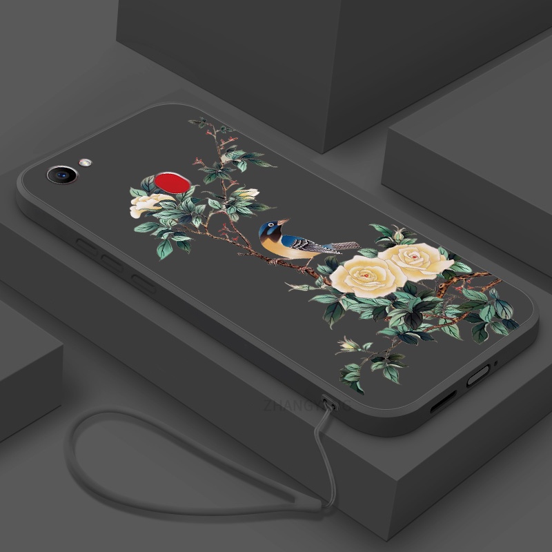 Ốp Điện Thoại TPU Mềm Họa Tiết Hoa Và Chim Có Dây Đeo Cho oppo f7 f5