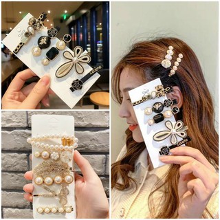 Set 5 kẹp tóc mái đính đá Hàn Quốc màu đen tiểu thư cực sang chảnh mẫu mới 2021