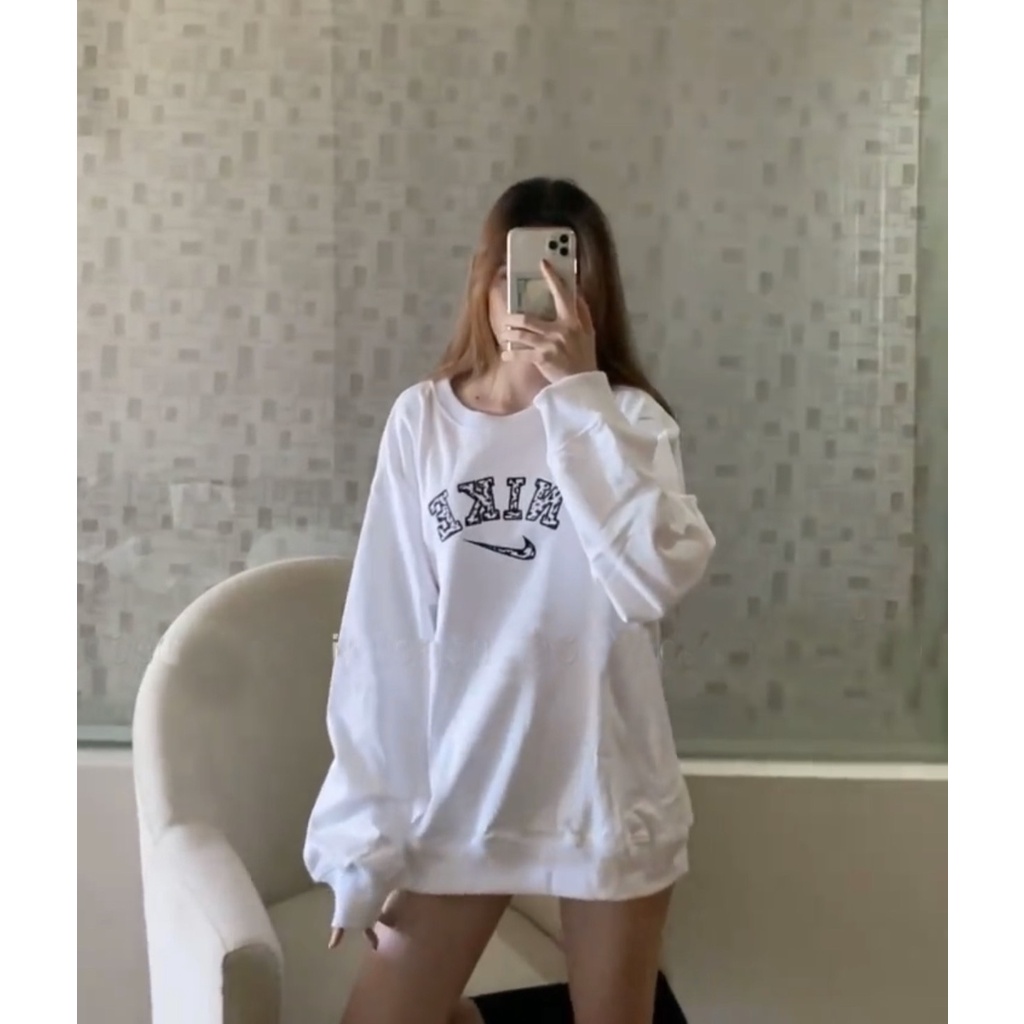 Áo nỉ bông sweater form rộng tay dài nam nữ cổ tròn mặc đôi hàn quốc màu trắng logo thể thao Unisex Ulzzang | BigBuy360 - bigbuy360.vn