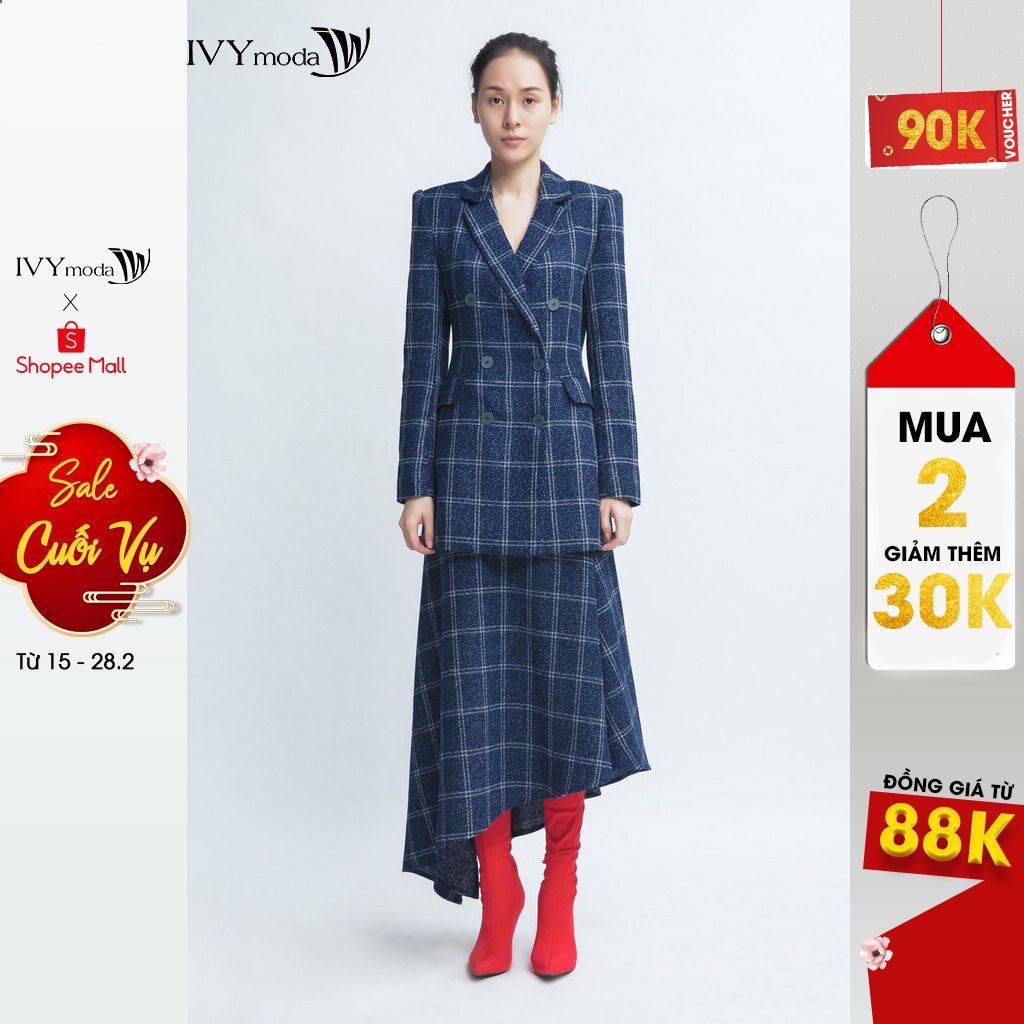 [Mã WABRIVY33 giảm 10% tối đa 50k đơn từ 250K] Áo Vest dạ họa tiết kẻ nữ IVY moda MS 67M3948