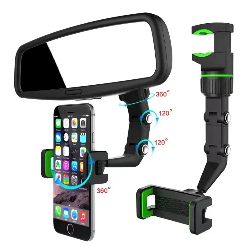 Giá đỡ điện thoại kẹp kính chiếu hậu xe ô tô xoay 360° thích hợp cho iPhone và tất cả điện thoại Android
