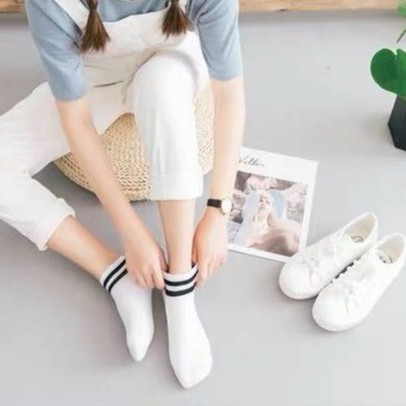 Tất vớ Nam Nữ Unisex 🧦 2 sọc ngắn /  trơn dài trắng đen co giãn, thấm hút mồ hôi