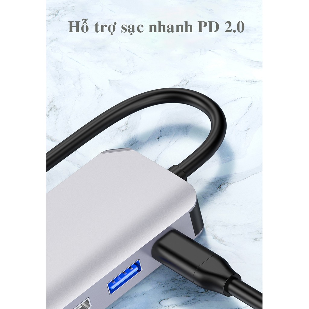 Cáp chuyển đổi USB Type c to HDMI, VGA, USB A, USB C 4in1 dùng cho Macbook, Dell XPS, HP Envy, SAMSUNG DEX  cao cấp