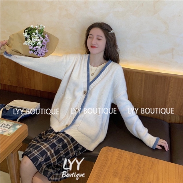 Áo cardigan nữ len lông thỏ dầy mịn trơn phối viền 2 túi trước 3 màu Quảng Châu LYY BOUTIQUE | BigBuy360 - bigbuy360.vn