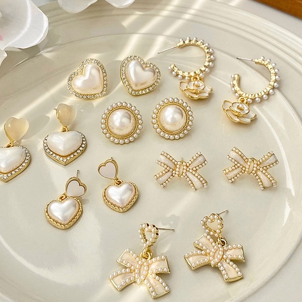 Bông Tai Mạ Bạc 925 Hình Nơ Đính Ngọc Trai Phong Cách Hàn Quốc Thời Trang