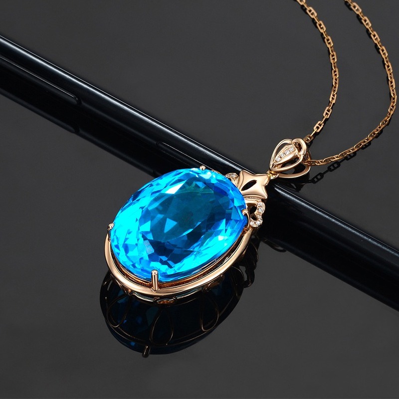vòng cổ Mạ Vàng Hồng 18k Đính Đá Topaz Xanh Navy