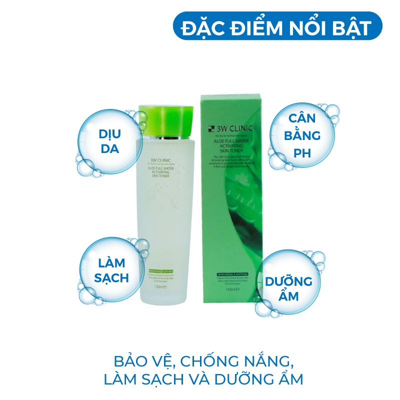 Nước hoa hồng dưỡng trắng da cấp nước se khít lỗ chân lông tinh chất Lô Hội 3W Clinic Hàn Quốc 150ml