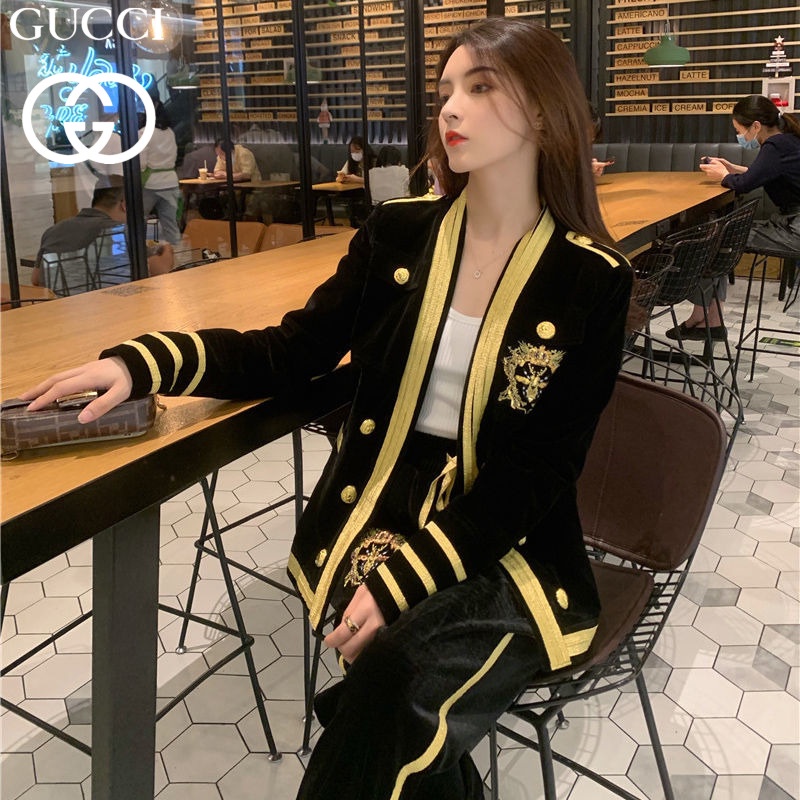 Set 2 Món Áo Thun Dài Tay + Quần Dài Phong Cách Gucci Thời Trang Cho Nam