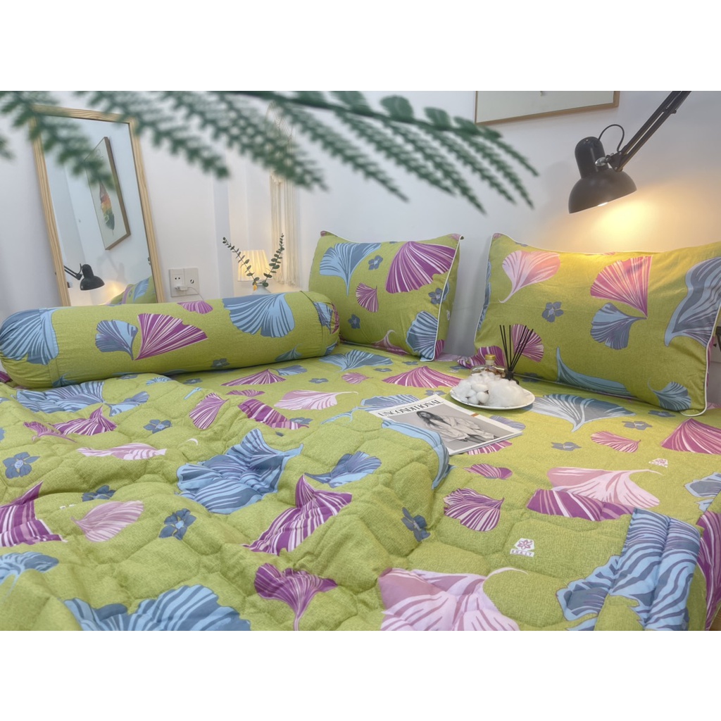 Bộ drap gối KHA LY - cotton thiên nhiên - Rẻ Quạt Vàng - VN304