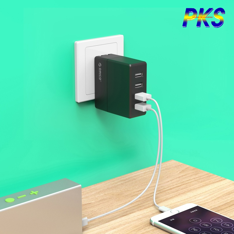 Bộ sạc thông minh - Bộ sạc tường USB 4 cổng ORICO với Công nghệ sạc thông minh màu trắng (DCK-4U) - Hàng chính hãng