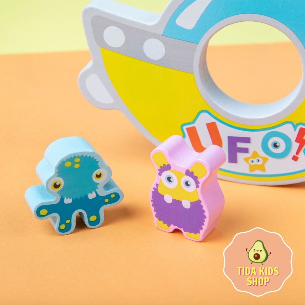 Đồ Chơi Gỗ TIDA KIDS SHOP, Đồ Chơi Xếp Chồng Người Ngoài Hành Tinh UFO Bé Giá Tốt