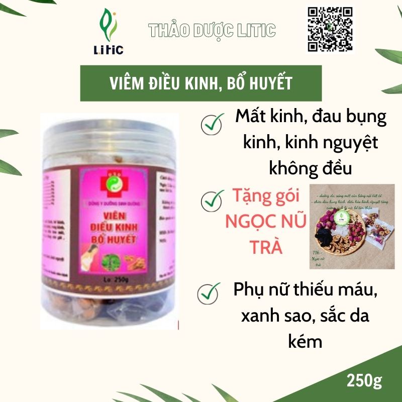 Điều kinh bổ huyết LITIC250g cho người kinh nguyệt không đều mất kinh đau bụng kinh thiếu máu