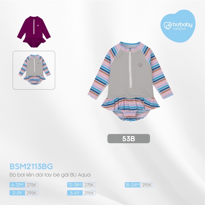 Bu baby - Bộ bơi liền dài tay bé gái BU Aqua BSM2113BG