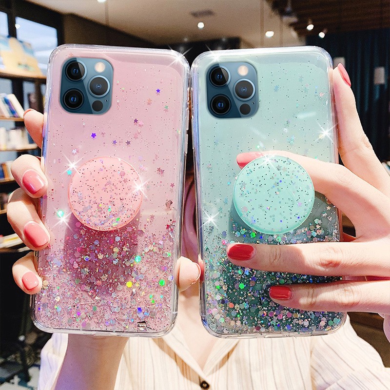 Ốp lưng Samsung S10 S10+ S9 S9+ S8 S8+ Note 20 Ultra 10 9 8 Pro Plus Lite Starry Sky Sequin Glitter Soft case Cover+Stand