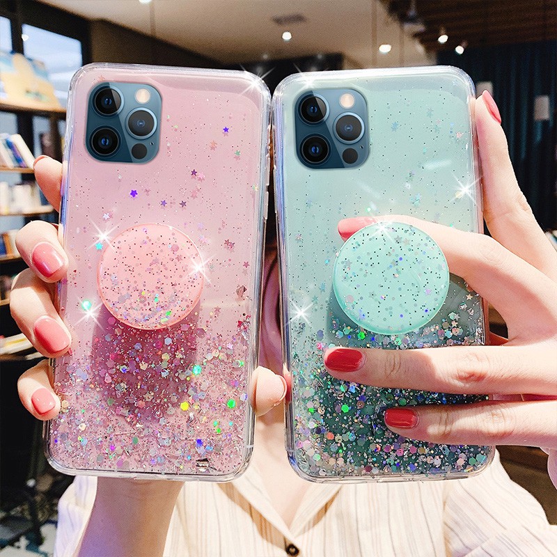 Ốp lưng OPPO Reno6 Reno6Z Reno5 Reno4 Reno2F Reno 6 6Z 5 4 2F A83 A71 A57 A39 F11 Pro F9 F7 F5 4G 5G Starry Sky Sequin Glitter Soft case Cover+Stand