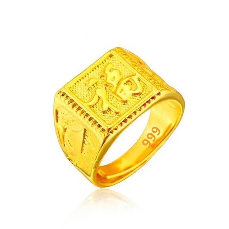 Authentic miễn trừ nhẫn vàng thật miễn phí nam thời trang chữ may mắn nafu độc đoán nhẫn ngón tay vàng để gửi ngày lễ tì