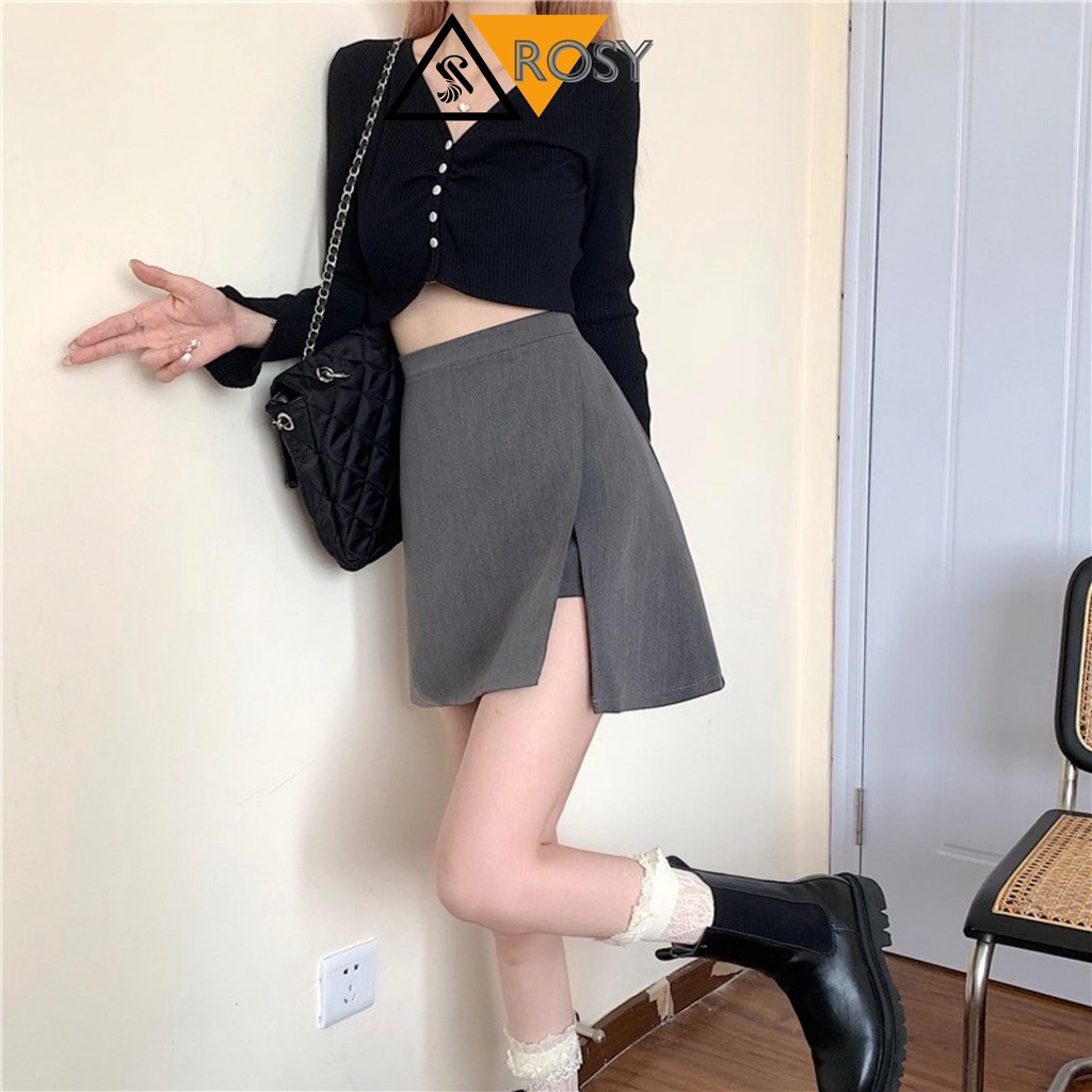 Chân váy chữ A dáng ngắn đấp chéo phong cách công sở thanh lịch chất tuyết mưa cao cấp sexy xẻ cao có quần trong dày dặn