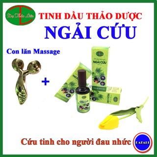 Combo Tinh dầu Ngải Cứu Dạ Thảo Liên + Con Lăn Massage Xoa bóp đau nhức cơ xương khớp, đau vai, lưng, tê bì chân tay
