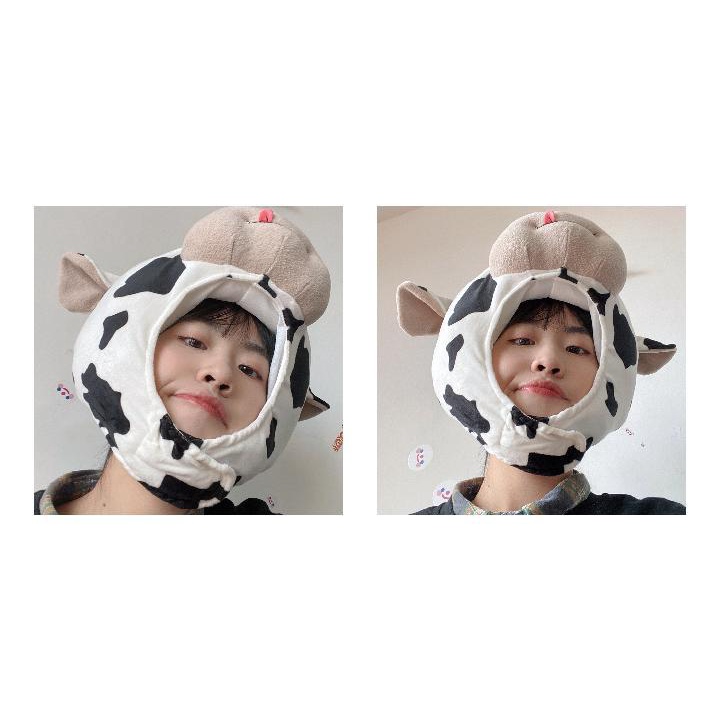 Mũ Hình Bò Sữa Vải Nhung Ox Màu Trắng Đen Hoạt Hình Dễ Thương Làm Quà Tặng Halloween Nhật Hàn Cho Bạn Gái ins