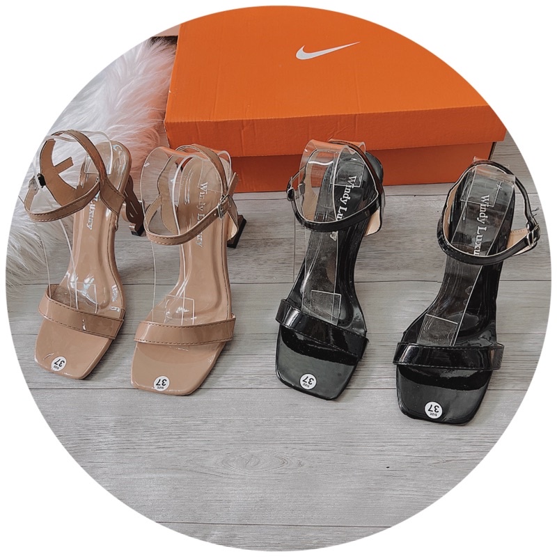 Giày sandal cao gót quai ngang gót Ysll cao 8p thanh thoát tôn dáng