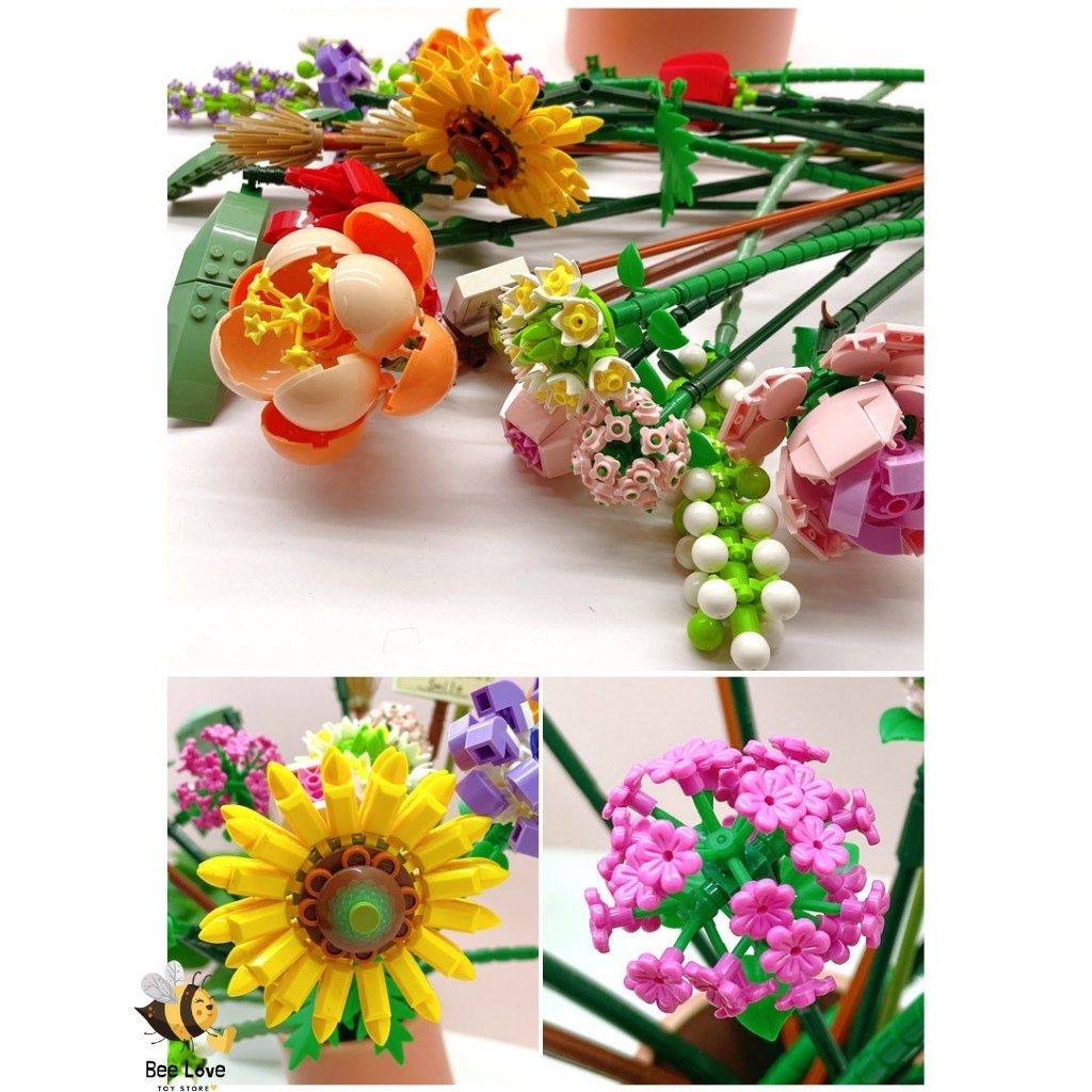 Đồ chơi lắp ráp bó hoa cho bé độc đáo, mô hình lắp ghép xây dựng cây cảnh trang trí bình hoa siêu xinh