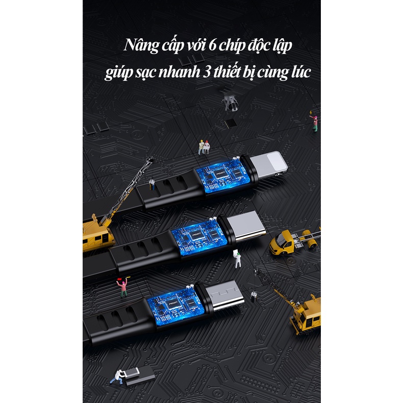 Dây Cáp Sạc 3 Đầu Pisen 3 in 1 Sạc Nhanh 3A Thiết Kế Sang Trọng Thông Minh 88Mobile