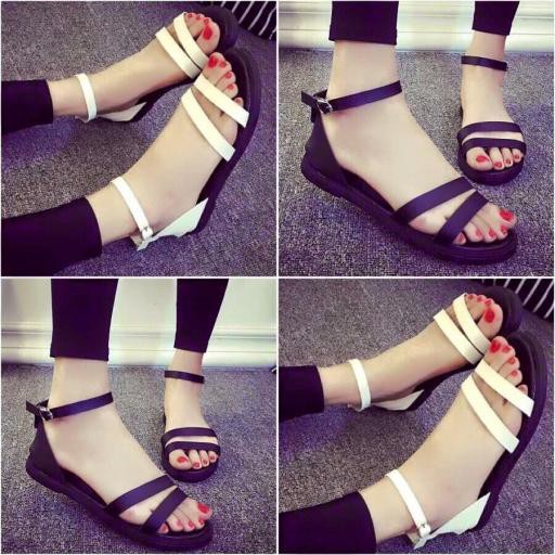 Giày sandal đế thấp 2 quai ngang , da mềm