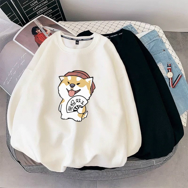 Áo nỉ bông basic unisex fullsize M-XL in pét cún xòe quạt áo sweater nam bigsize
