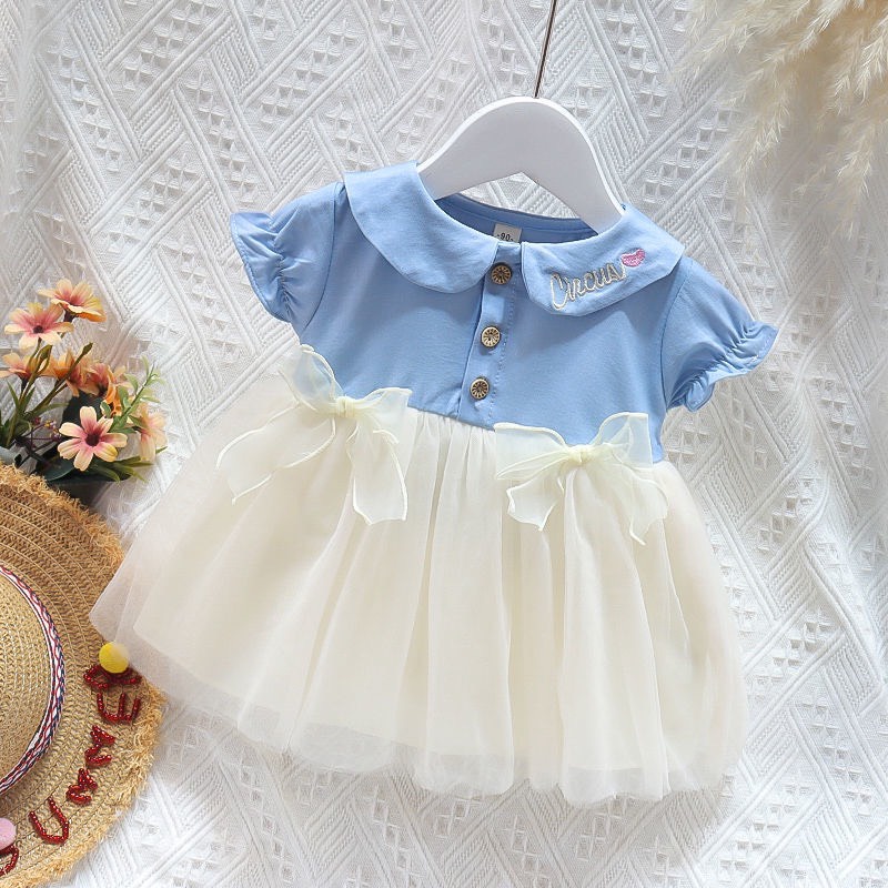 Váy bé gái dáng xòe công chúa cộc tay gắn nơ VX05 - BÉ NHÀ THỊ
