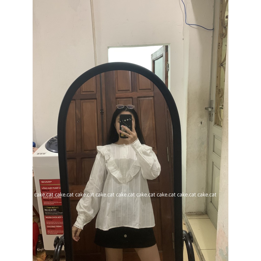 [Có sẵn] ÁO SƠ MI TRẮNG CỔ BÈO VIỀN CÓ CÚC ULZZANG (VIDEO/ẢNH THẬT)