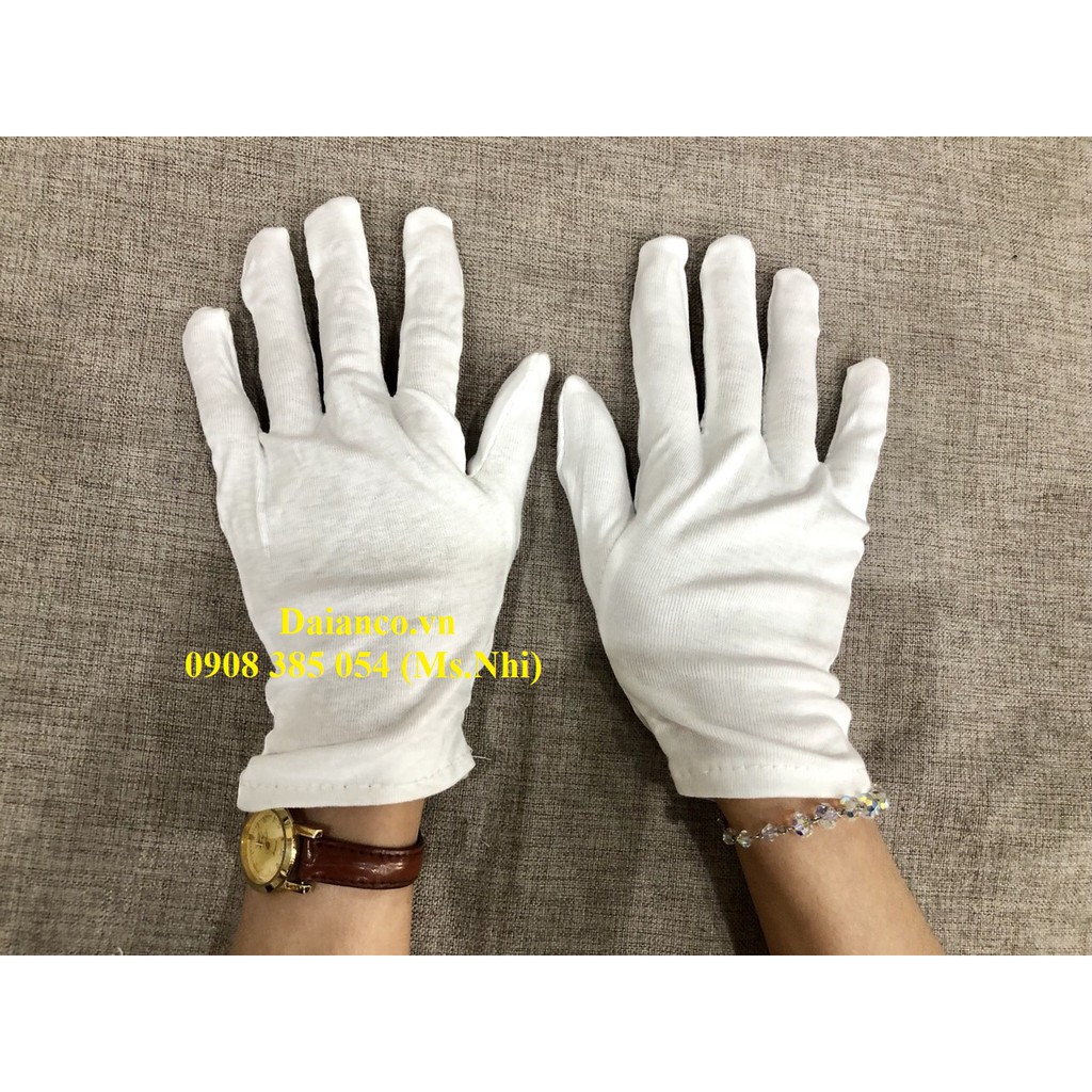 Combo 10 đôi găng tay vải cotton trắng dùng kiểm trả hàng hóa, trang sức- Hình thật