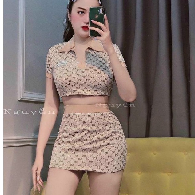 Sét bộ áo croptop và váy chữ A Cao Cấp🥇