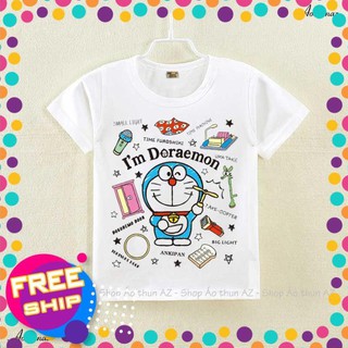 (GIÁ TỐT) Áo thun trẻ em màu trắng in hình Doremon - Cotton Thái M2374
