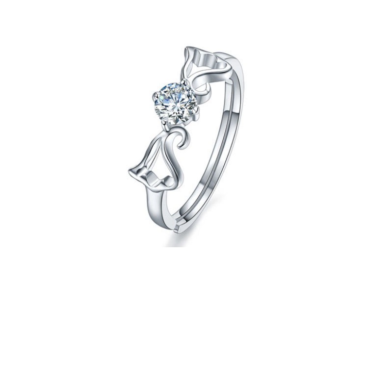 Nhẫn đôi đính đá zircon đôi cánh thiên thần dạng hở