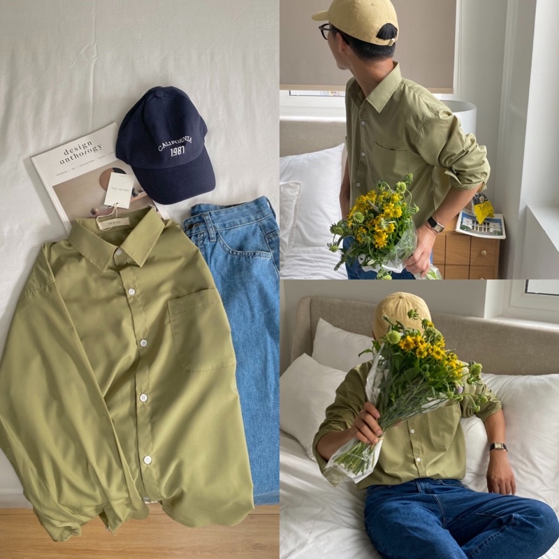 ÁO SƠ MI NAM - HEE BY OHI - Màu Trà Xanh Matcha Cotton Chống Nhăn