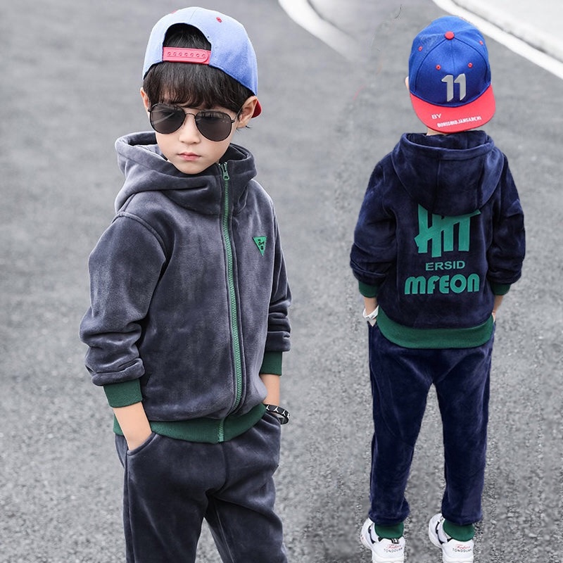 Set Đồ Thu Đông 2 Món Gồm Áo Hoodie Nhung Hai Mặt Và Quần Dài Phong Cách Hàn Quốc Mới Cho Bé Trai
